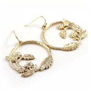 Anthropologie floral drop hoop gold tone earrings